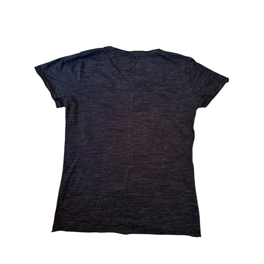 CARBON 2 COBALT Raw Hem Scoop Neck Tee Charcoal Gray Size Small Womens Roll Hem
